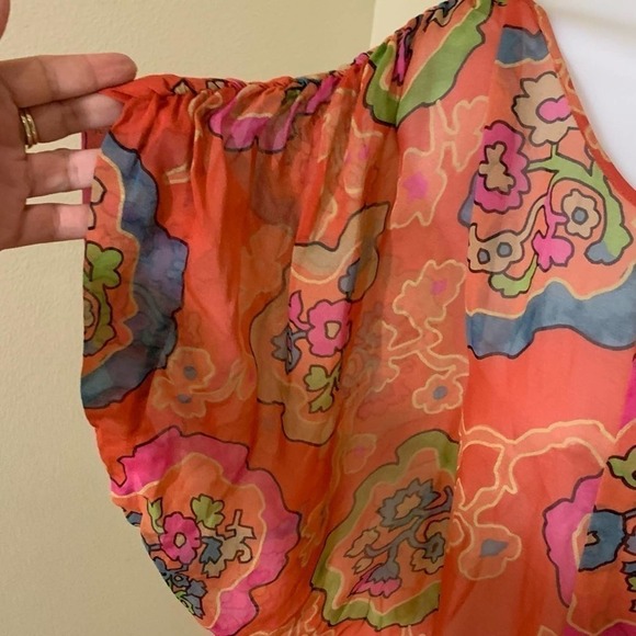 𝅺DIANE Von Furstenberg DVF silk garden girl floralsheer elastic drop waist dress - Picture 8 of 9